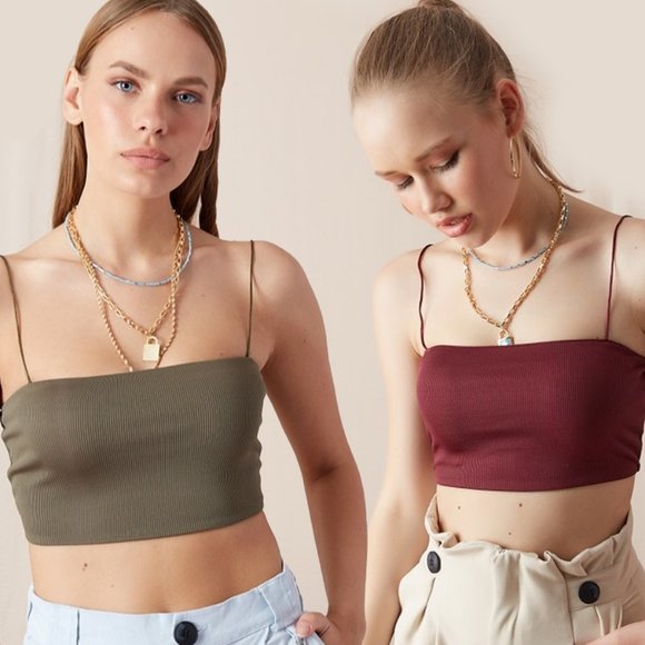 Cropped Cami Top Burgundy Red Size Small - Picture 1 of 3